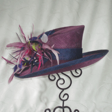 Plum and navy sinamay with feather trim